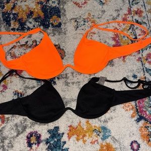 orange and black bathing suit tops (come together)
